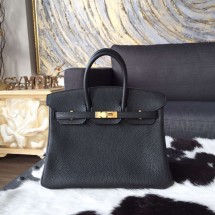 Hermes Birkin 25cm Togo Calfskin Bag Gold Hardware Handstitched, Black Noir RS10093