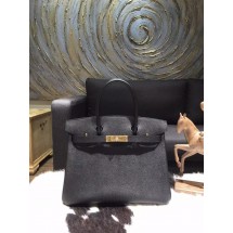 Luxury Hermes Birkin 30cm Epsom Calfskin Original Leather Bag Handstitched Gold Hardware, Noir RS13394