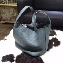 Replica Quality Hermes Picotin Lock Bag 18cm/22cm Taurillon Clemence Palladium Hardware Hand Stitched, Blue Tempete N7 RS10624