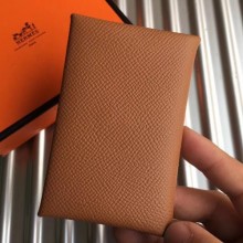Designer Hermes Brown Epsom Calvi Card Holder Bag RS25714