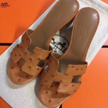 Hermes Brown Ostrich Oasis Sandals Women Shoes RS204216