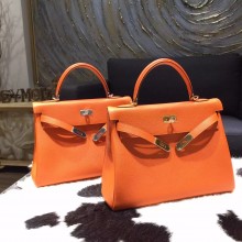 Hermes Kelly 28cm Togo Calfskin Bag Handstitched Gold/Palladium Hardware, Orange CC93 RS16215