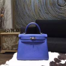 Hermes Kelly 28cm Togo Calfskin Bag Handstitched Palladium Hardware, Blue Electric 7T RS01538