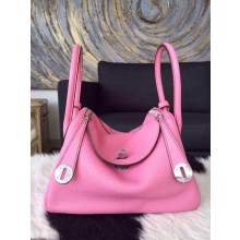 Imitation Hermes Lindy 30cm Taurillon Clemence Calfskin Leather Palladium Hardware Hand Stitched, Pink 5P RS00680