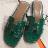 Hermes Green Crocodile Oran Sandals Womes's Shoes RS204220