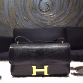 Hermes Constance Elan 30cm Lizard Skin Original Leather Handstitched Gold Hardware, Noir Black RS18308