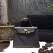Hermes Kelly 25cm Epsom Calfskin Bag Handstitched Gold Hardware, Noir Black RS16517