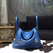 Hermes Lindy 26cm/30cm Taurillon Clemence Calfskin Bag Handstitched, Blue de Galice S7 RS21105