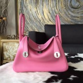 Quality Hermes Lindy 26cm/30cm Swift Calfskin Bag Handstitched Palladium Hardware, Pink 5P RS16146