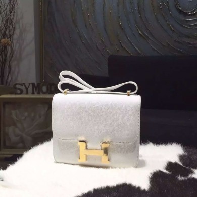 Copy Hermes Constance 18cm Epsom Calfskin Original Leather Handstitched Gold Hardware, Blanc RS18721