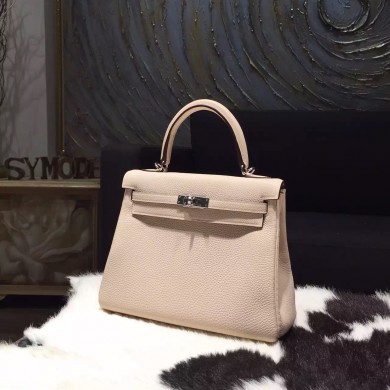 Copy Hermes Kelly 28cm Togo Calfskin Bag Handstitched Palladium Hardware, Argile 1F RS21870