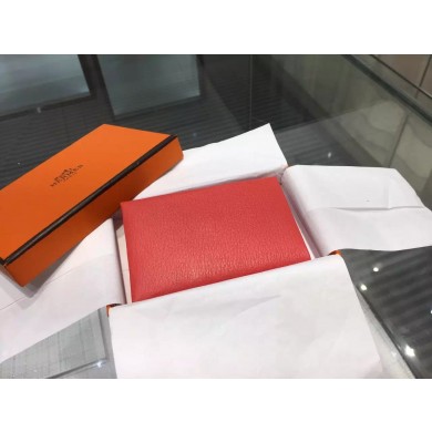 Copy Top Hermes Calvi Card Holder Case Handstitched Taurillon Clemence Calfskin, Rouge Casaque Q5 RS06270