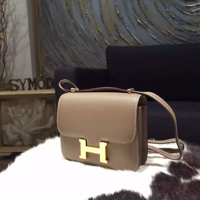 Fake Hermes Constance 18cm Epsom Calfskin Original Leather Handstitched Gold Hardware, Etoupe RS11491