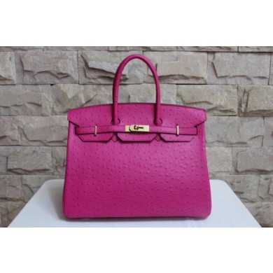 Hermes Autruche Ostrich Birkin 30cm Bag Handstitched Palladium Hardware, Bougainvillier A5 RS19758