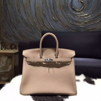 Hermes Birkin 25cm Togo Calfskin Bag Hand Stitched Palladium Hardware, Gris Tourterelle CK81 RS00901