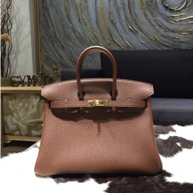 Hermes Birkin 25cm Togo Calfskin Bag Handstitched Gold Hardware, Chocolat CK47 RS08492