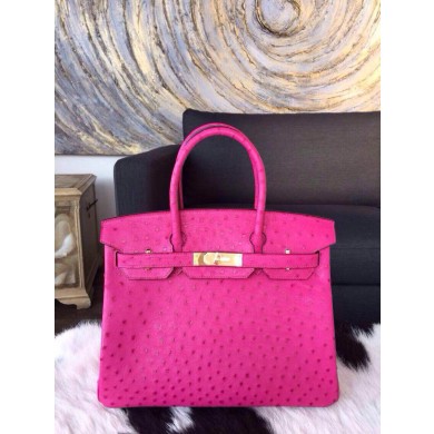 Hermes Birkin 30cm Ostrich Gold Hardware Hand Stitched, Fuchsia 5J RS10835