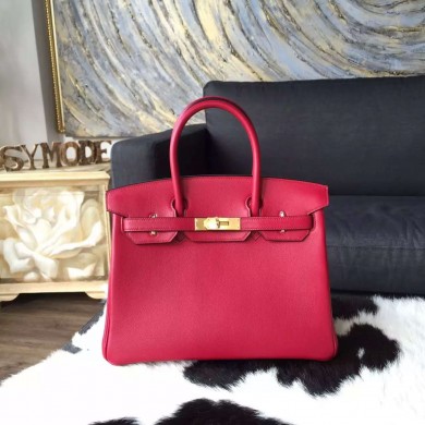 Hermes Birkin 30cm Swift Calfskin Bag Original Leather Handstitched, Ruby B5 RS21181