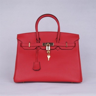 Hermes Birkin 30cm Tedelakt Calfskin Leather Bag Handstitched Gold Hardware, Ruby B5 RS05792