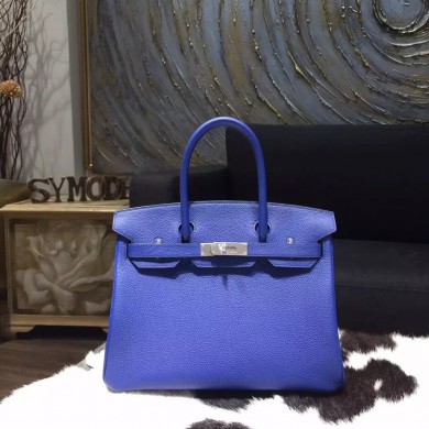 Hermes Birkin 30cm Togo Calfskin Bag Handstitched, Blue Electric 7T RS05927