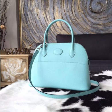 Hermes Bolide 27cm Epsom Calfskin Leather Bag Palladium Hardware Handstitched, Blue Atoll 3P RS17820