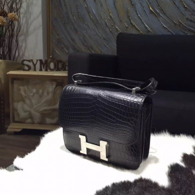 Hermes Constance 18cm Matte Alligator Crocodile Original Leather Fully Handstiched Palladium Hardware, Noir RS11198