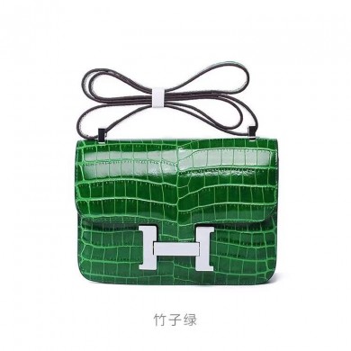 Hermes Constance 18cm Shiny Alligator Crocodile Original Leather Fully Handstitched Gold Hardware, Vert Fonce CK67 RS13893