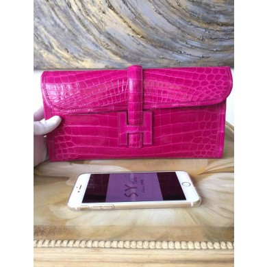 Hermes Jige Elan Clutch 29cm Alligator Crocodile Handstitched, Rose Scheherazade J5 RS01863