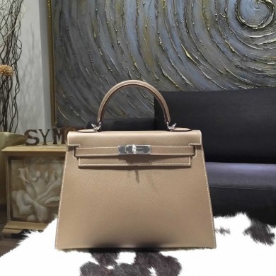 Hermes Kelly 32cm Sellier Rigide Bag Epsom Calfskin Handstitched Palladium Hardware Handstitched, Etoupe CK18 RS05644