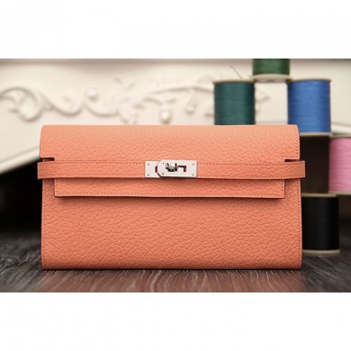 Hermes Kelly Longue Wallet In Crevette Clemence Leather RS11501