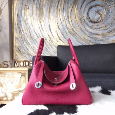 Hermes Lindy 26cm/30cm Taurillon Clemence Bag Hand Stitched Palladium Hardware, Ruby CKB5 RS01931