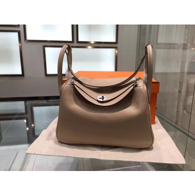 Hermes Lindy 30cm Taurillon Clemence Leather Palladium Hardware High Quality, Gris Tourterelle RS07213