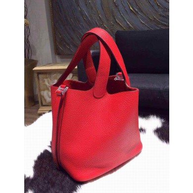 Hermes Picotin Lock Bag 22cm Taurillon Clemence Palladium Hardware Hand Stitched, Rouge Casaque Q5 RS10173