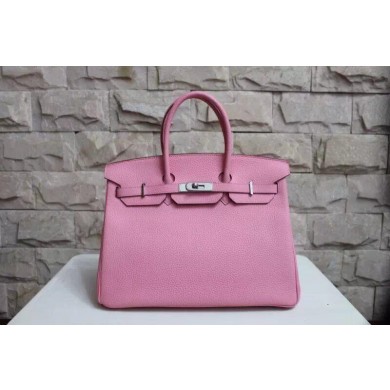 High Quality Fake Hermes Birkin 25cm Epsom Calfskin Bag Handstitched Palladium Hardware, Rose Azalee 8W RS20668