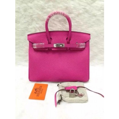 Imitation Hermes Birkin 25cm Lizard Skin Original Leather Bag Handstitched, Fuschia Pink 5J RS14925