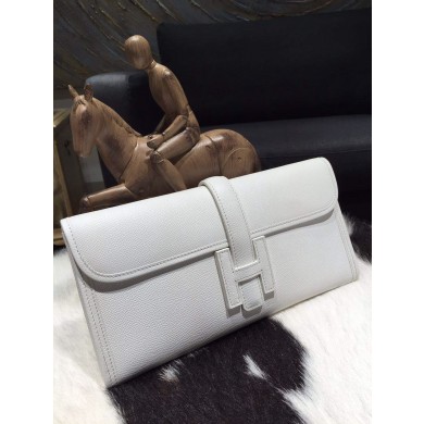 Luxury Hermes Jige Elan Clutch 29cm Epsom Calfskin Handstitched, Blanc CK01 RS08391