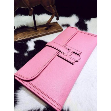 Luxury Hermes Jige Elan Clutch 29cm Epsom Calfskin Handstitched, Pink 5P RS15720