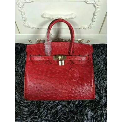 Replica AAA Hermes Autruche Ostrich Birkin 30cm Bag Handstitched Gold Hardware, Terre Cuite CC94 RS07391