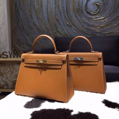 Replica Hermes Kelly 28cm Epsom Calfskin Sellier Rigide Bag Handstitched, Gold CK37 RS00389