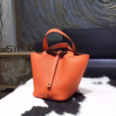 Replica Hermes Picotin Lock Bag 18cm/22cm Taurillon Clemence Palladium Hardware Hand Stitched, Orange RS01525