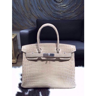 Replica Hermes Shiny Alligator Crocodile Birkin 30cm Palladium Hardware Handstitched, Parchemin 3C RS17562