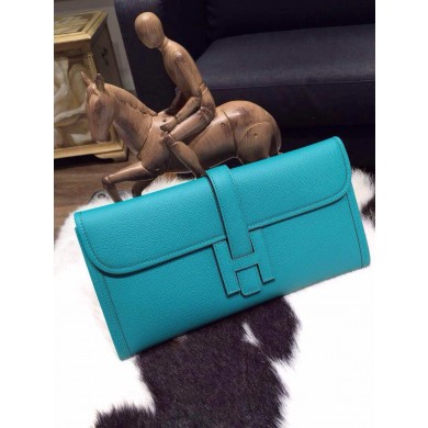 Replica Luxury Hermes Jige Elan Clutch 29cm Epsom Calfskin Handstitched, Blue Paon 7F RS09805