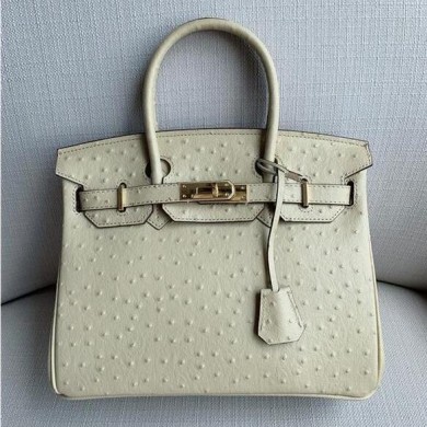 Top Hermes Autruche Ostrich Birkin 35cm Bag Handstitched Palladium Hardware, Parchemin 3C RS07206