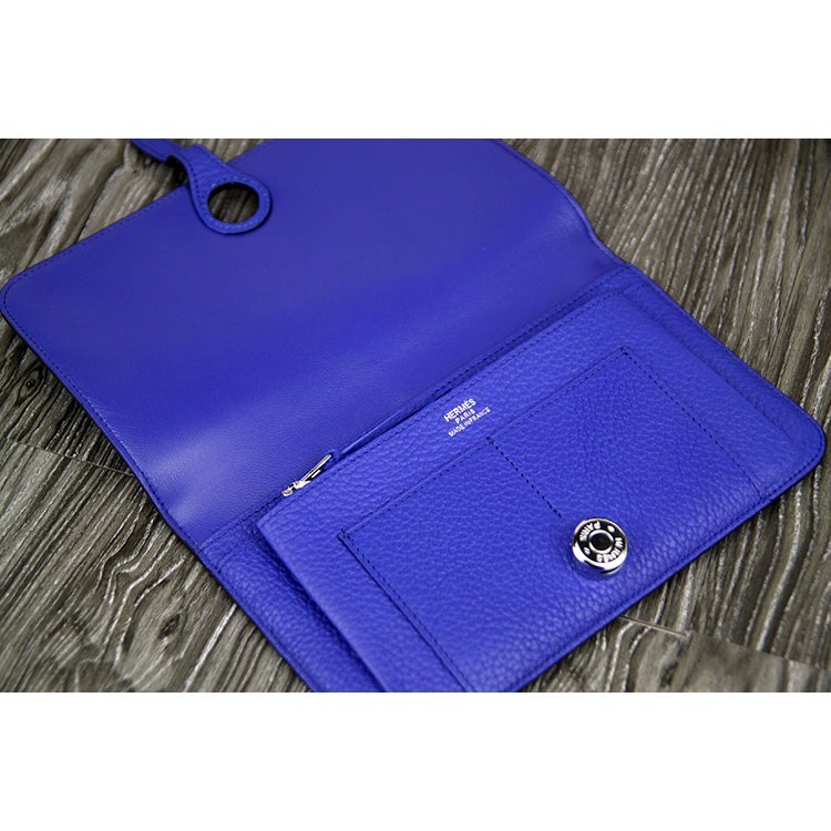 Fake Hermes Dogon Combine Wallet In Electric Blue Leather RS20790