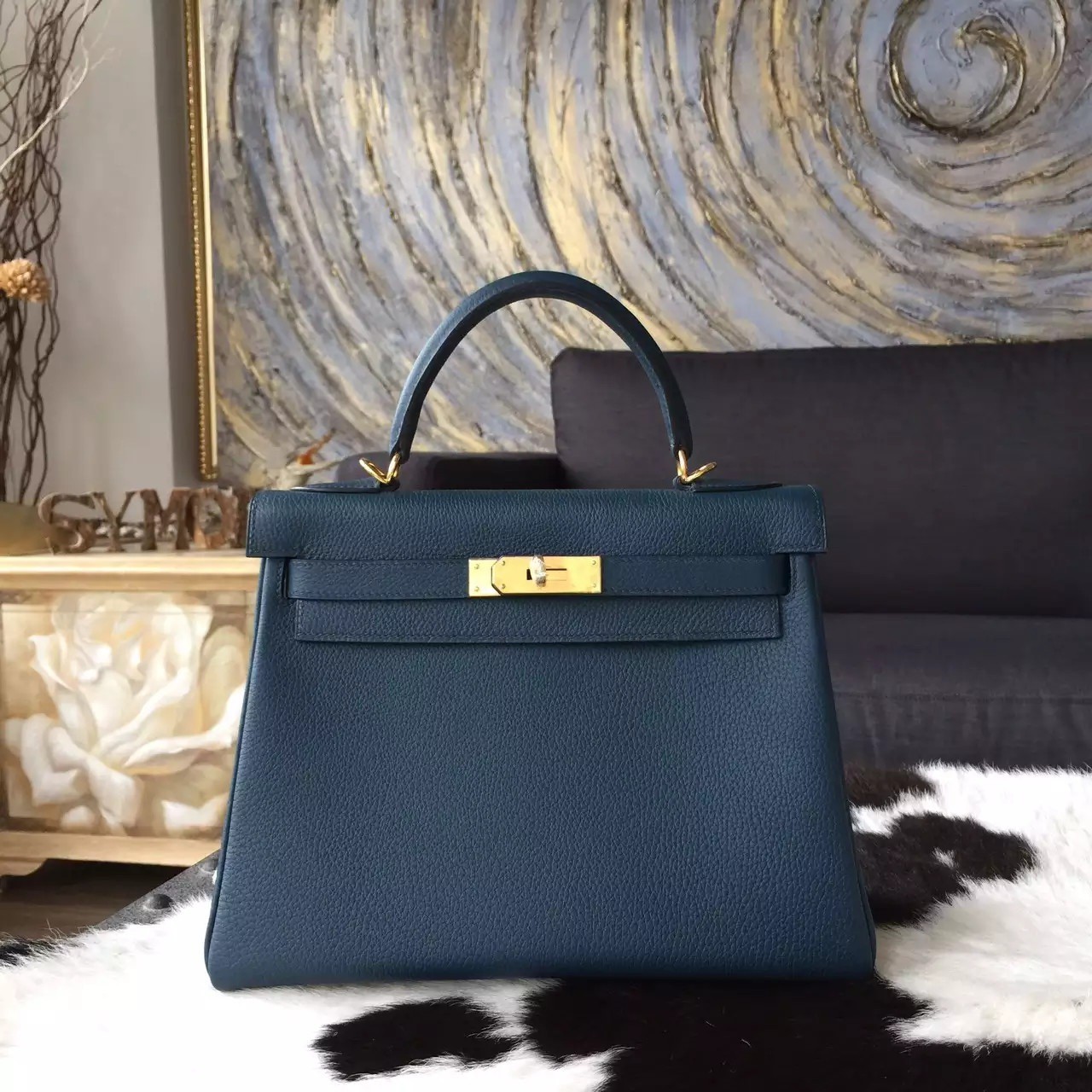 Hermes Kelly 25cm Epsom Calfskin Bag Handstitched Palladium Hardware, Etoupe  CK18 RS03907 Replica Sale Online With Cheap Price
