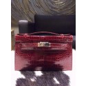 Cheap Hermes Mini Kelly Pochette 22cm CK57 Bordeaux Shiny Alligator Palladium RS09237