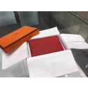 Copy Hermes Calvi Card Holder Case Handstitched Taurillon Clemence Calfskin, Rouge Pimet RS19313