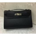 Fake Hermes Mini Kelly Pochette 22cm Box Calfskin Leather Handstitched, Noir Black RS15877