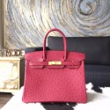 Hermes Autruche Ostrich Birkin 30cm Bag Handstitched Gold Hardware, Rouge H CK55 RS06687