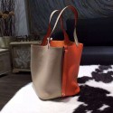 Hermes Bi-Color Picotin Lock Bag 22cm Taurillon Clemence Palladium Hardware Hand Stitched, Orange CC93/Gris Tourterelle CK81 RS06813